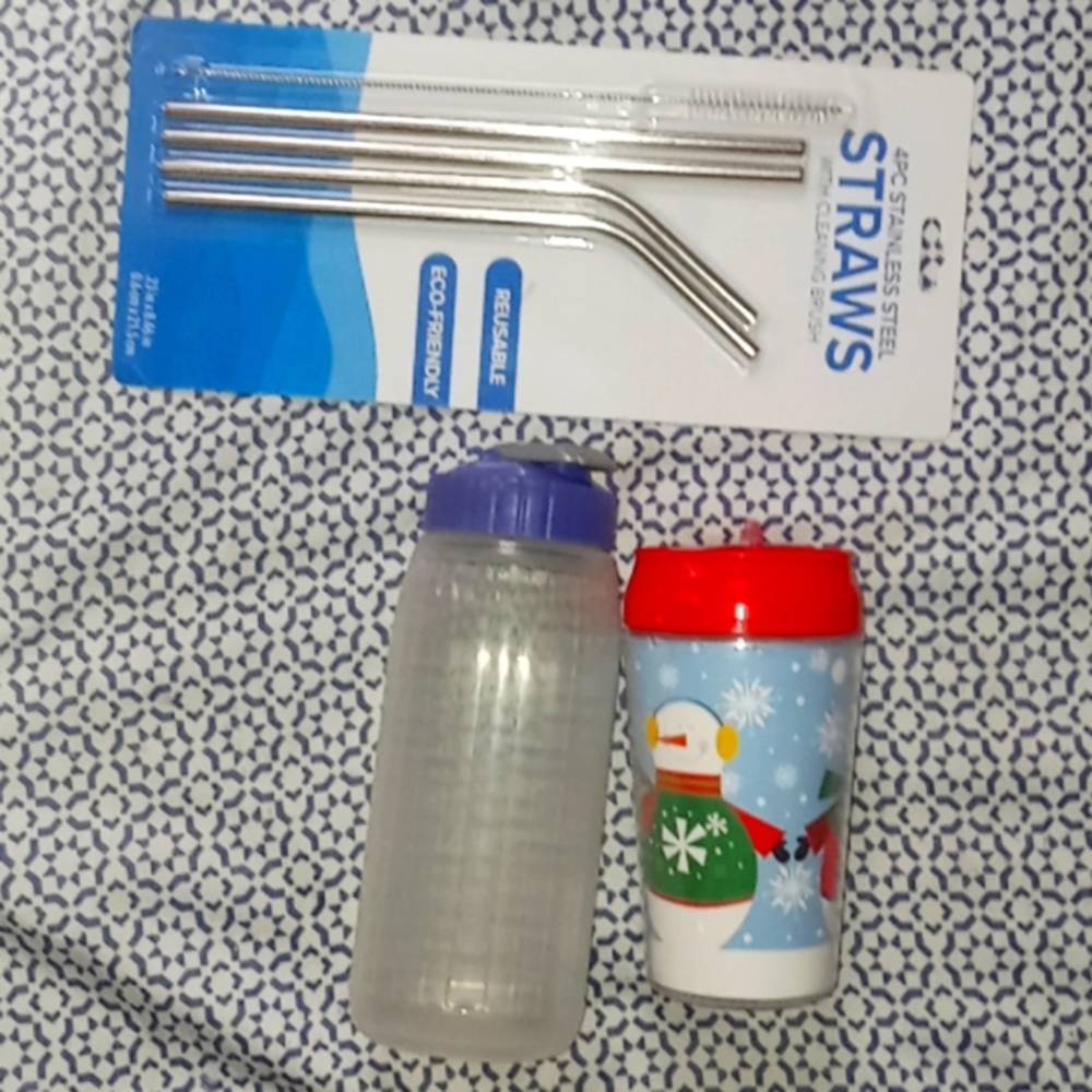 Metal drinking straws w/ 2 water bottles